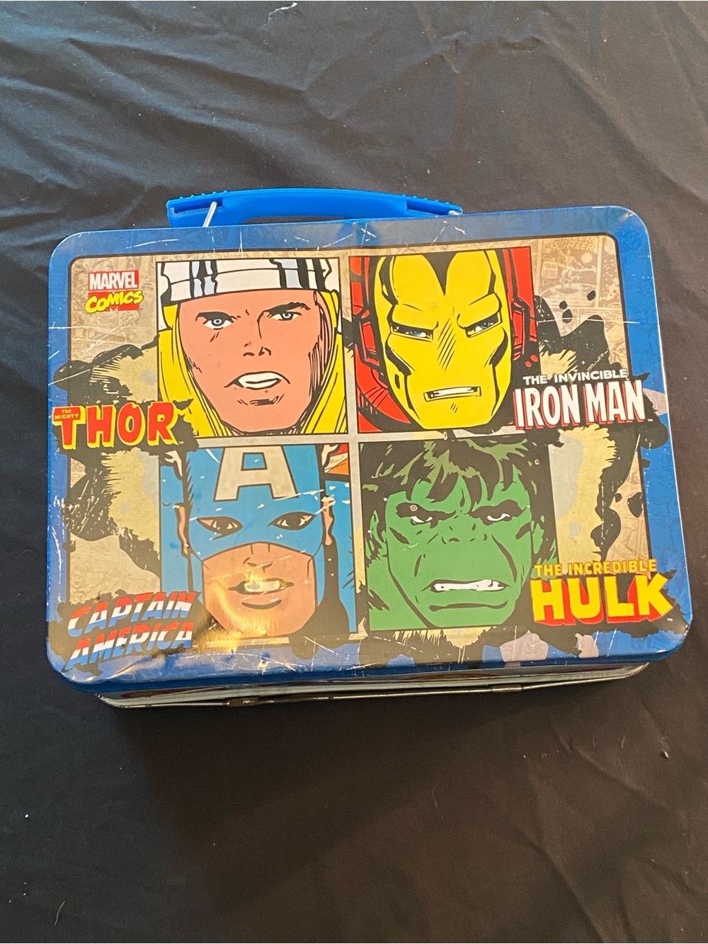 Marvel Retro Superhero Metal Lunchbox - Blue, Yellow, Green